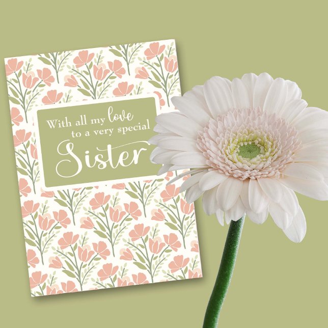 Sister Birthday Pink Flower Pattern  Card (Creator Uploaded)
