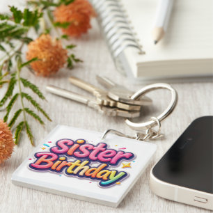 Sister Birthday Rainbow Bubble Gift for Sister Keychain