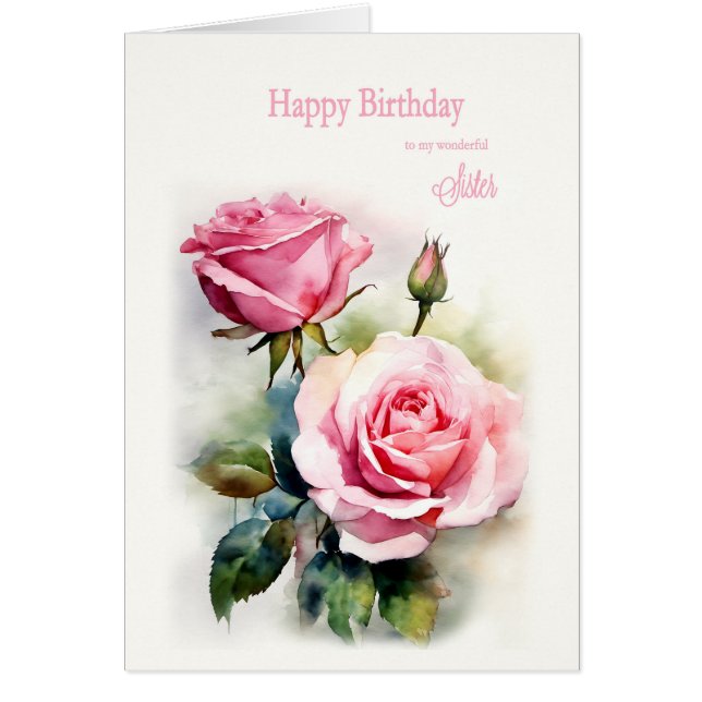 Sister Birthday Roses Painted Watercolor  (Front)