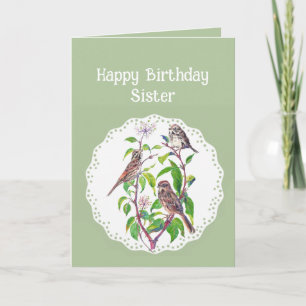 Sister Birthday Song Sparrows, Cute Birds Card
