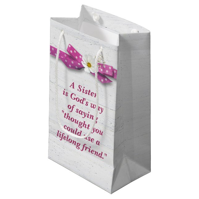 Sister Birthday with Polka Dot Ribbon Small Gift Bag (Front Angled)