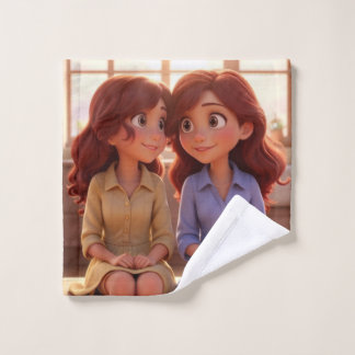 Sister Bond – Beautiful Sisters Illustration Art Wash Cloth