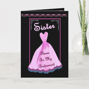 SISTER Bridesmaid PINK Gown with Flowered Trim Invitation