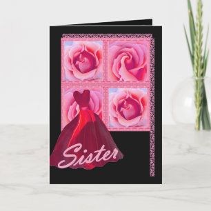 SISTER - Bridesmaid  - Red Gown, Pink Roses Invitation