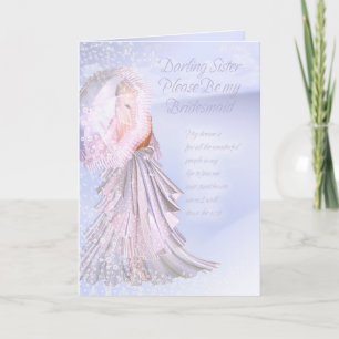 Sister Bridesmaid Request Card With Violet Blue an