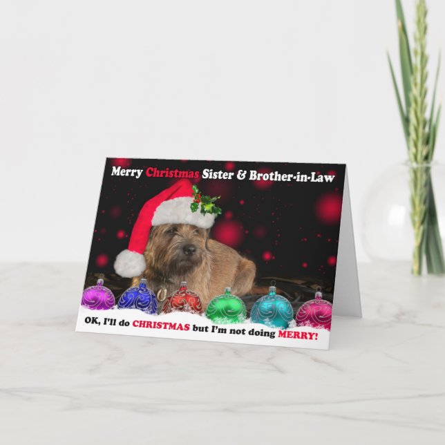 Sister & Brother-in-Law Grumpy Border Terrier Dog Holiday Card (Front)
