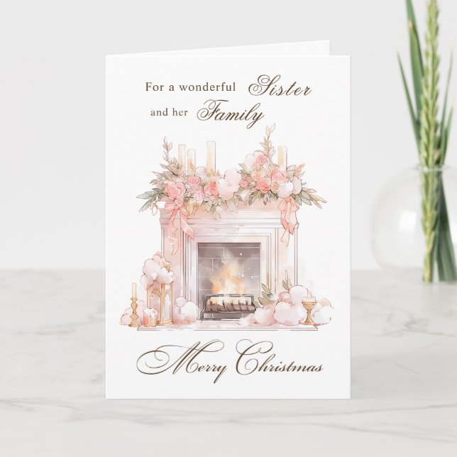 Sister Christmas Fireplace  Holiday Card (Front)