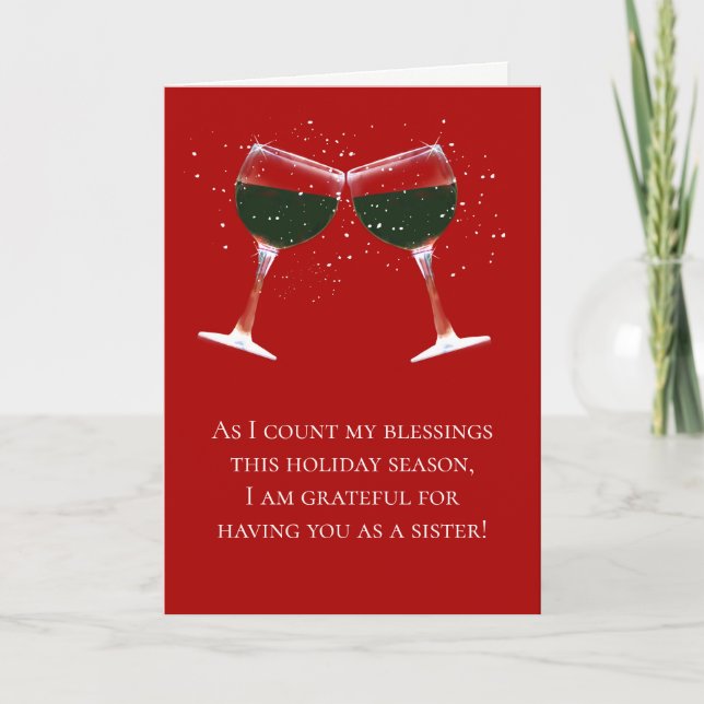 Sister Christmas Funny Holiday with WIne Card (Front)