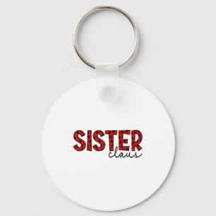 Sister Claus Xmas Christmas Red Plaid Pajama Famil Keychain