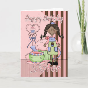 Sister Cute Birthday Card - Cupcakes And Tea - Afr