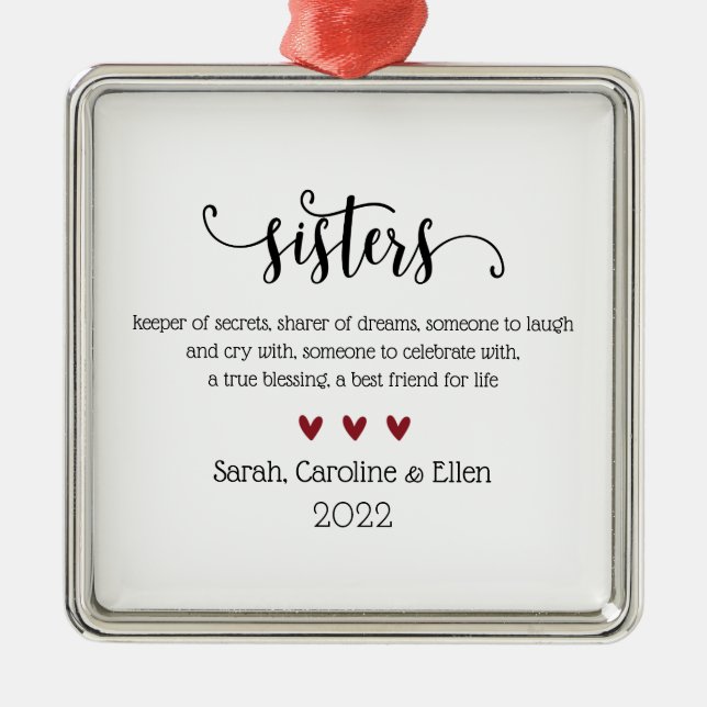 Sister Definition Custom Christmas Metal Ornament (Front)