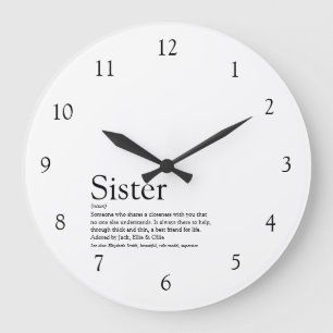 Sister Definition Quote Black and White Large Clock