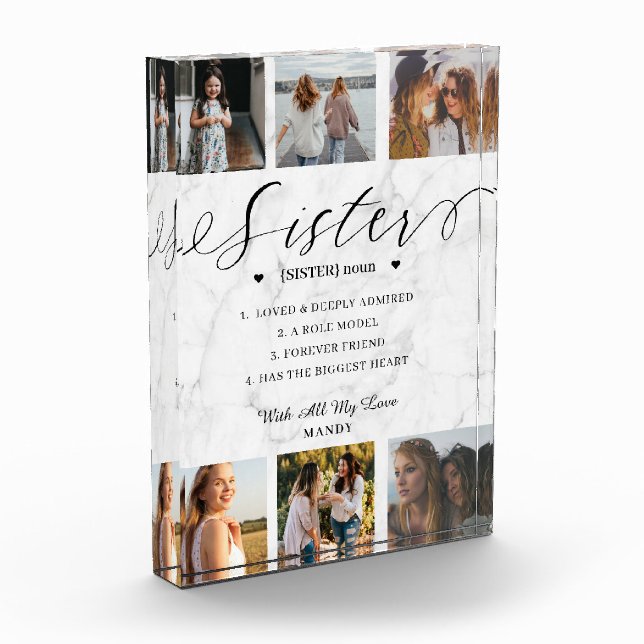 Sister Dictionary Definition Photo Collage Marble (Left)