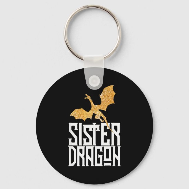 Sister Dragon Christmas Matching Family Tribe Girl Keychain (Front)