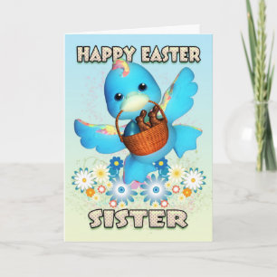 Sister Easter Card - Cute Duck With Basket Of Trea