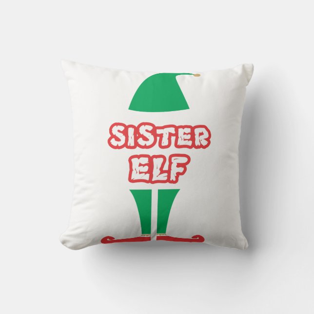 SISTER ELF FAMILY CHRISTMAS HOLIDAY SEASON THROW PILLOW (Front)