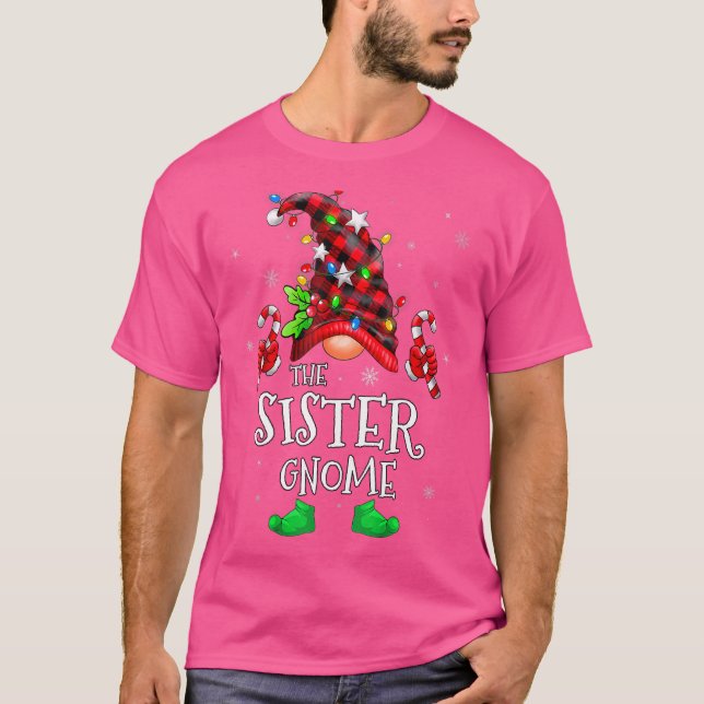 Sister Gnome Buffalo Plaid Matching Family Christm T-Shirt (Front)