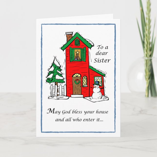 Sister God Bless House Christmas Holiday Card (Front)
