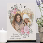 Sister Gold Heart Shaped Pink Floral Photo Faux Canvas Print<br><div class="desc">Custom Photo canvas which you can personalize for anyone and add a favourite saying or words from the heart. Your photo is set into a geometric heart shaped gold frame. The gemstone frame is decorated with watercolor bouquets of pink flowers. It is lettered with the wording "Sister .. always caring...</div>