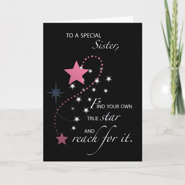 Sister, Graduation Star Congratulations, Pink Card (Front)
