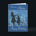 Sister / Happy Birthday - Garden Silhouettes Card<br><div class="desc">Send your Sister,  Birthday love and best wishes on her special day with this lovely floral contemporary art card with the silhouettes of two sisters in the garden in blue tones with black.   ©2015 - SmudgeArt / Madeline M Allen</div>