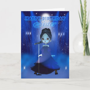 Sister Happy Birthday Singing Deva Cute Card