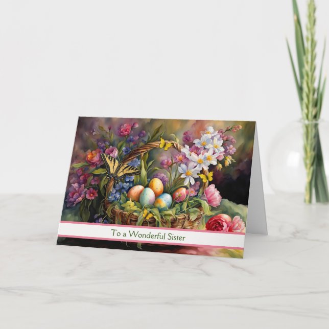 	Sister Happy Easter with Pretty Easter Basket Egg Card (Front)