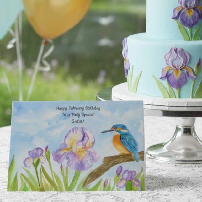 Sister Happy February Birthday Kingfisher Card (Creator Uploaded)