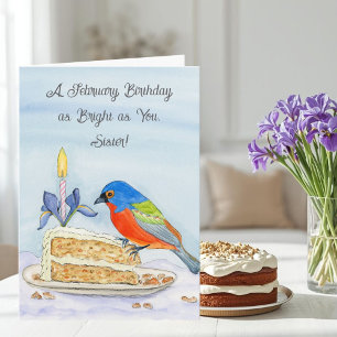 Sister Happy February Birthday Painted Bunting Card