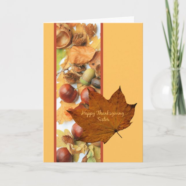 Sister happy thanksgiving  maple leaf ard holiday card (Front)