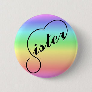 Sister heart colourful rainbow 2 inch round button
