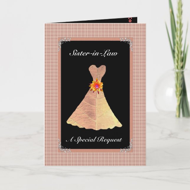 SISTER-IN-LAW Be My Bridesmaid  - GOLD Leaf Dress Invitation (Front)