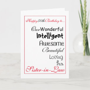 sister in law birthday card. 50th female.girls. card
