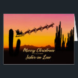 Sister in Law Christmas Santa Over Desert<br><div class="desc">A Christmas card for your sister-in-law showing Santa flying over the desert. Lots of tall cactus are seen in silhouette. Wish a merry Christmas from the desert with a lovely sunset coloured card.</div>