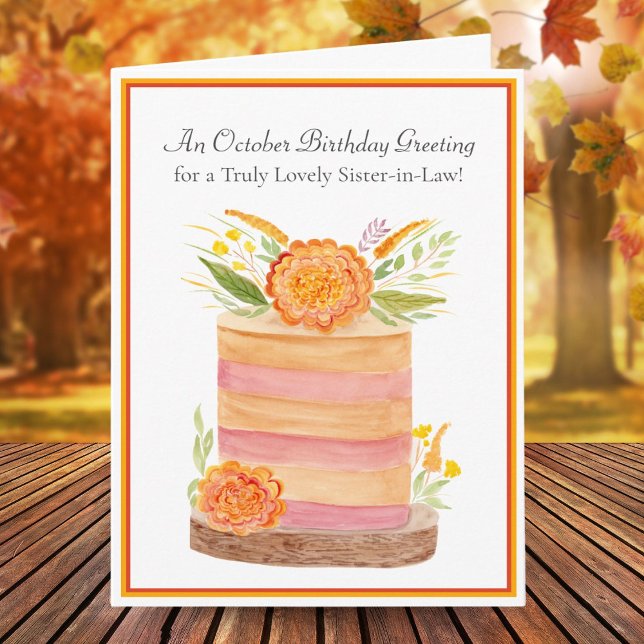 Sister-in-Law October Birthday Marigolds on Cake Card (Creator Uploaded)