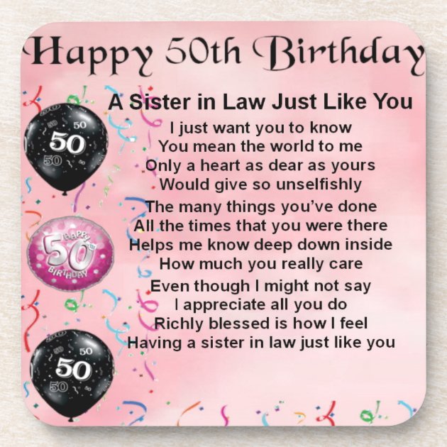 Sister in Law Poem 50th Birthday Coaster Zazzle