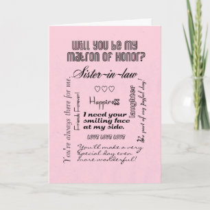 Sister-in-Law, Will You Be Matron of Honour, Pink, Invitation