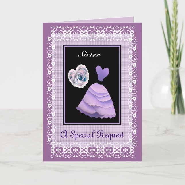 SISTER Junior Bridesmaid -  PURPLE Gown Invitation (Front)