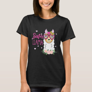 Sister Llama Boho Flowers Pink Heart T-Shirt