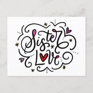 Sister Love, hand lettered Postcard