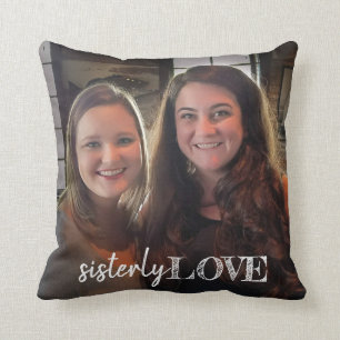 Sister Love Photo Hand Lettered Trendy Modern Throw Pillow