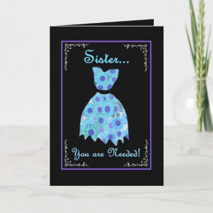 SISTER Maid of Honour Invitation BLUE Gown