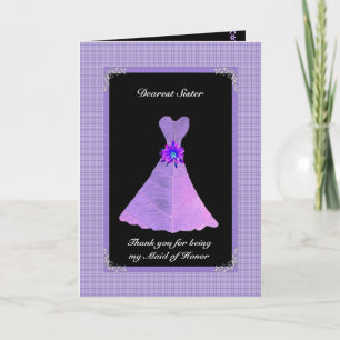 SISTER Maid of Honour Thank You - PURPLE Gown Card