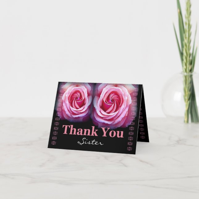 SISTER Maid of Honour Wedding Thank You Pink Roses (Front)