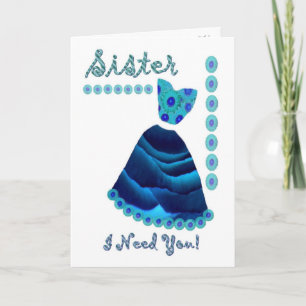 SISTER - Maid of Honour with Blue Velvet Dress Invitation