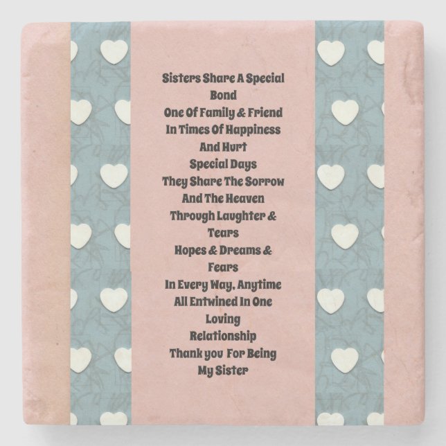 Sister Marshmallow Hearts Stone Coaster (Front)
