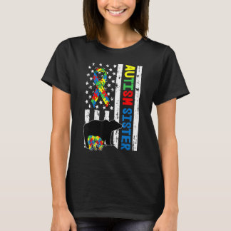 Sister Matching Family Autism Awareness  American  T-Shirt