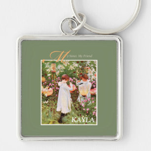 Sister, Mother's Day, Girls in Flower Garden, Gift Keychain