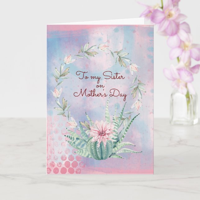 Sister Mother's Day Watercolor Cactus Card (Orchid)