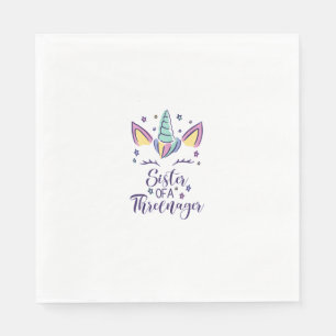 Sister Of A Threenager Girl 3rd Birthday Unicorn P Napkin